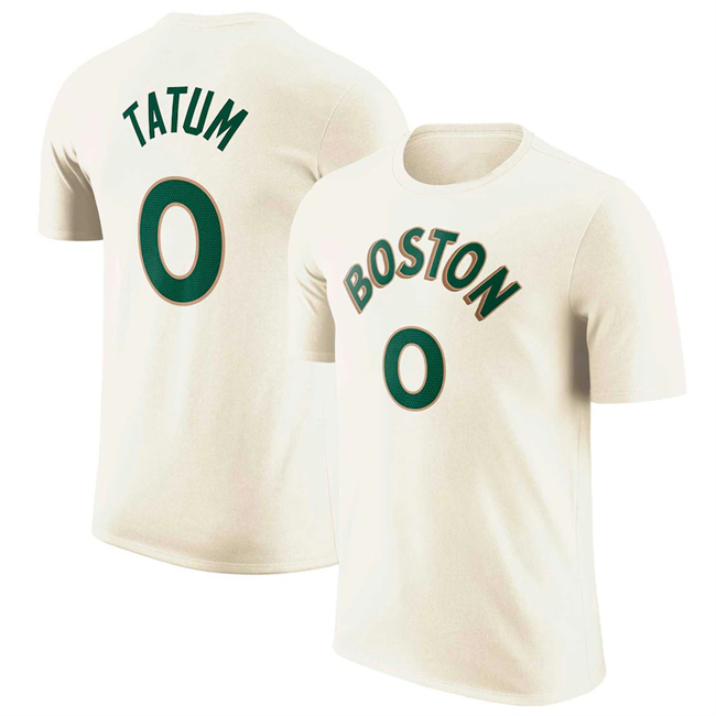 Men's Boston Celtics #0 Jayson Tatum White 2023/24 City Edition Name & Number T-Shirt